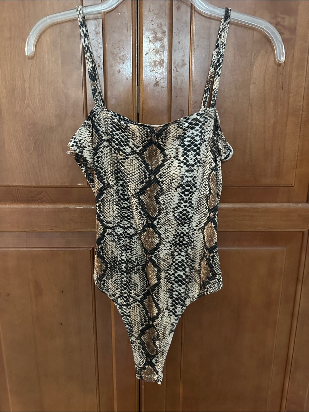 SHEIN Brown Black Cream Snake Print Bodysuit